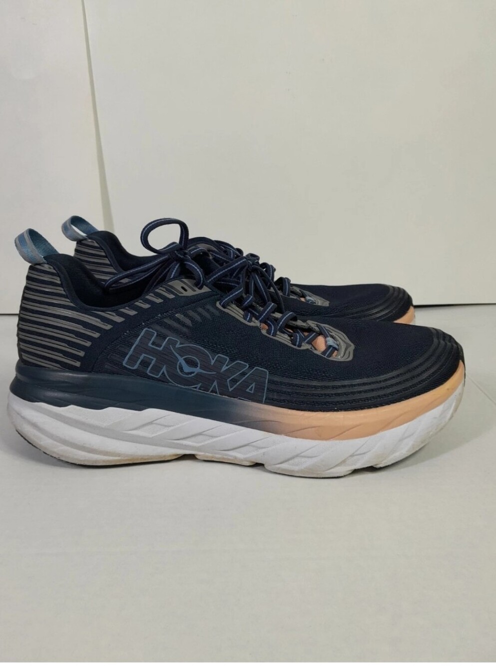 HOKA ONE ONE BONDI 6 BLUE PEACH WOMEN US 11 RUNNING WALKING ATHLETIC SNEAKERS